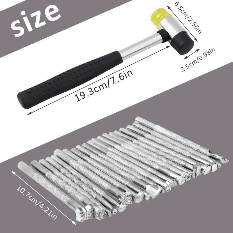 ZMAAGG 21 PCS Leather Stamping Tools, Leather Stamping Kit with Rubber Hammer for Leather Working - Image 2